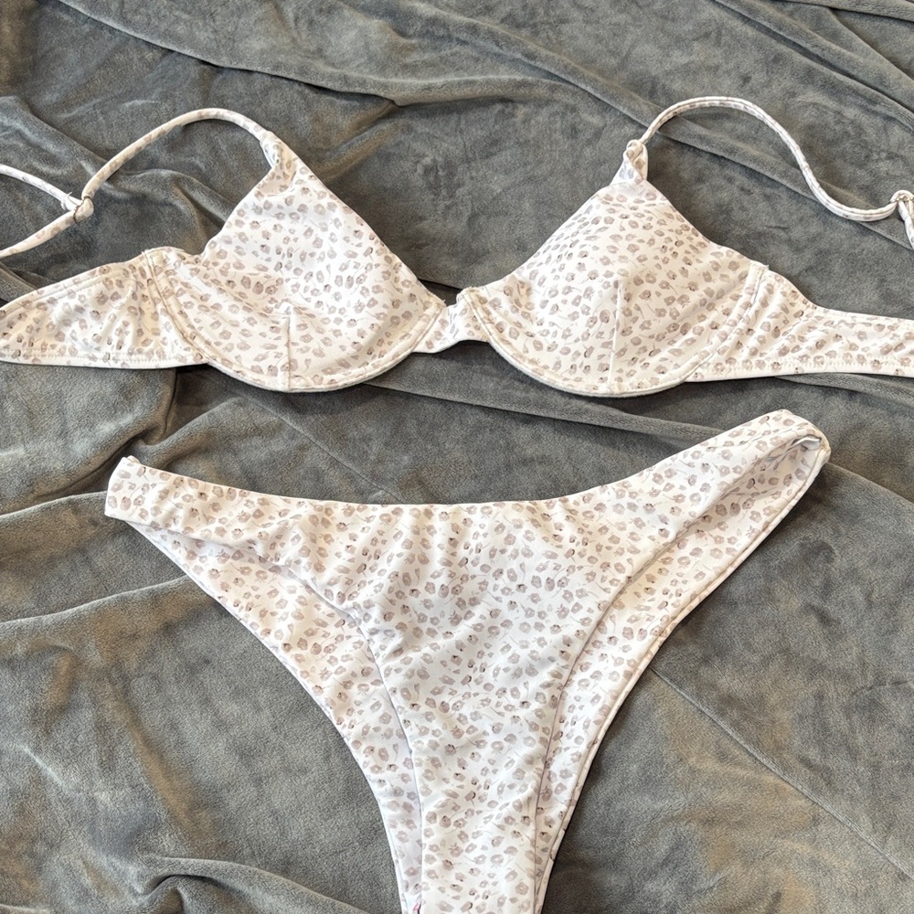 SHEIN White and Gray Leopard Bikini